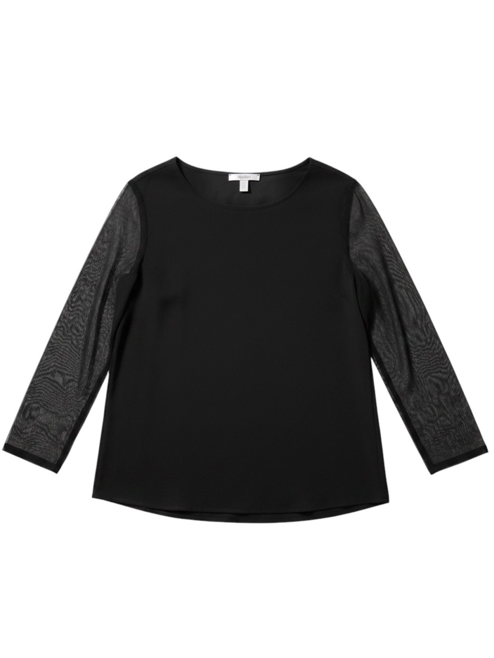 Max Mara Black Blouse Sheer Long Sleeve Crew Neck Minimalist Top Size XL